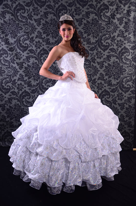 Quinceanera Ruffles White Haute Couture