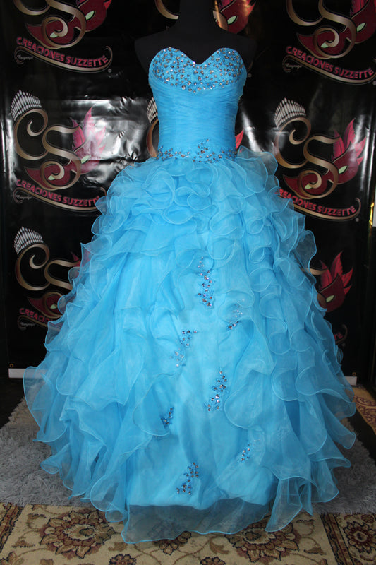 Quinceañera Fashion Bright Blue Ruffles