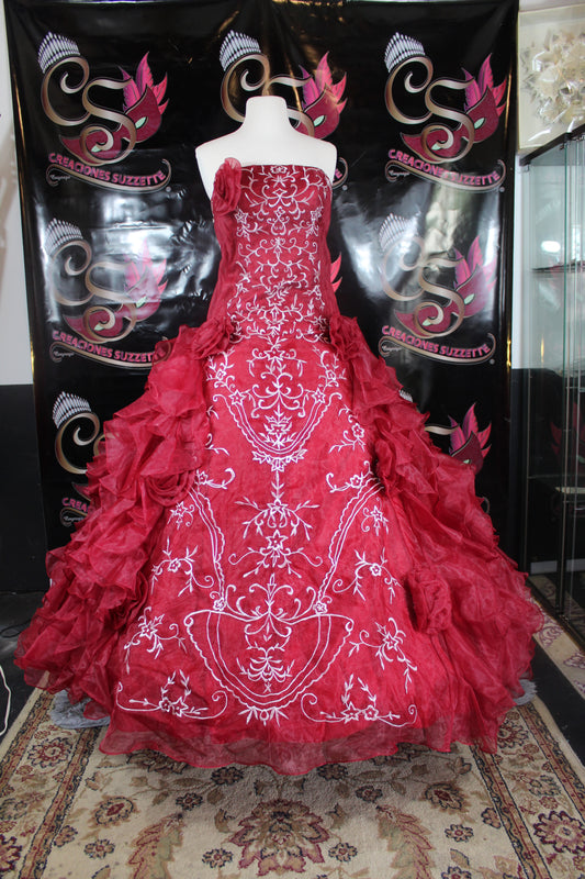 Quinceañera Fashion Burgundy Dress