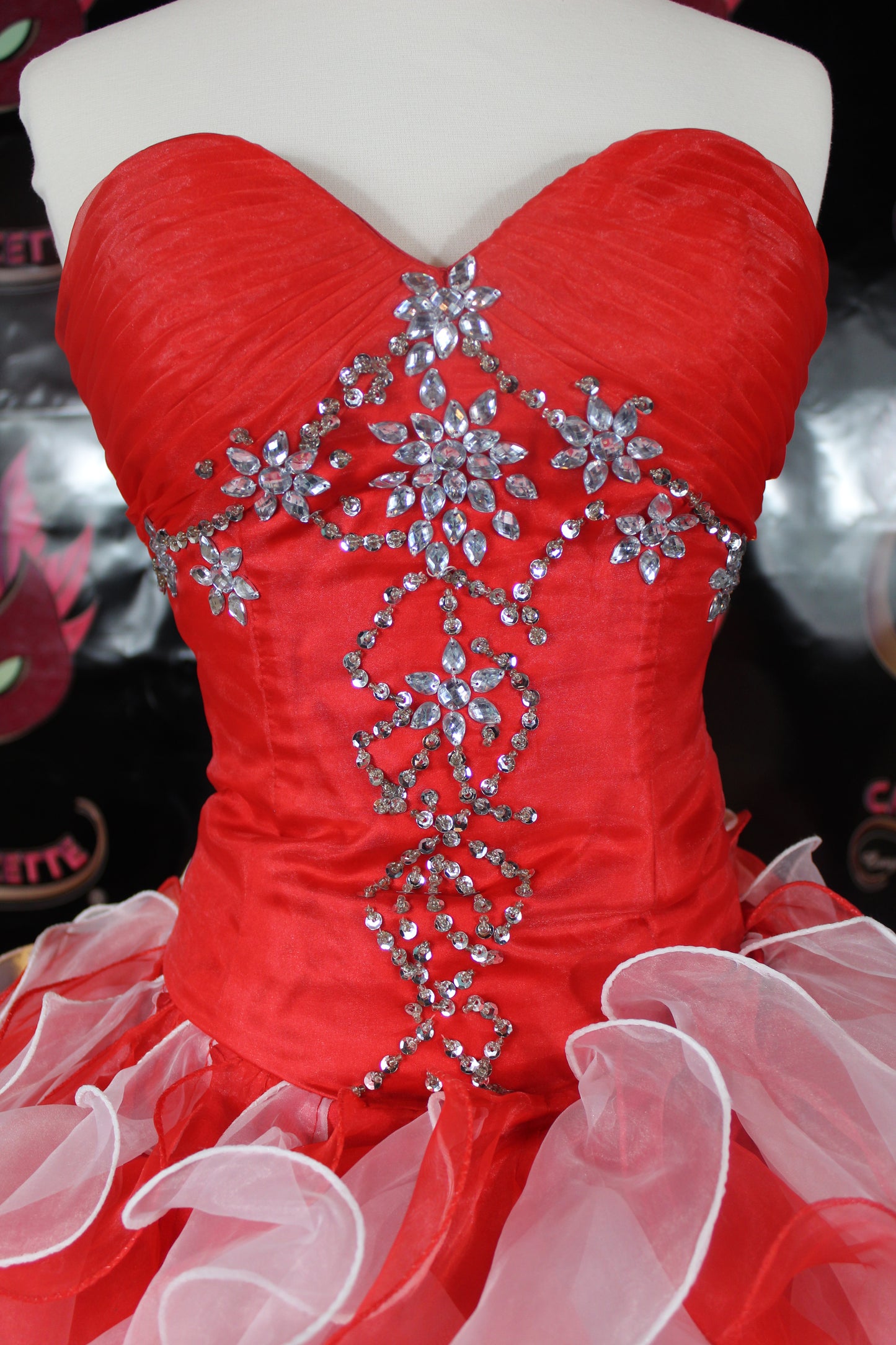 Quinceañera Fashion Red White Ruffles Dress